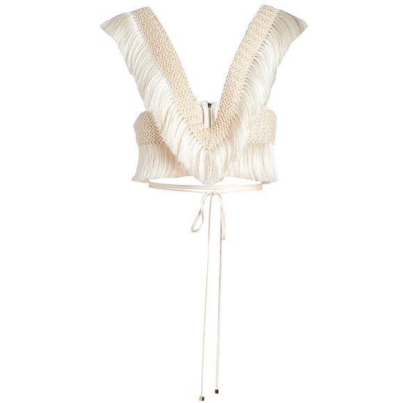 PatBO Tops - PatBO Samba Fringe Crop Top in off white